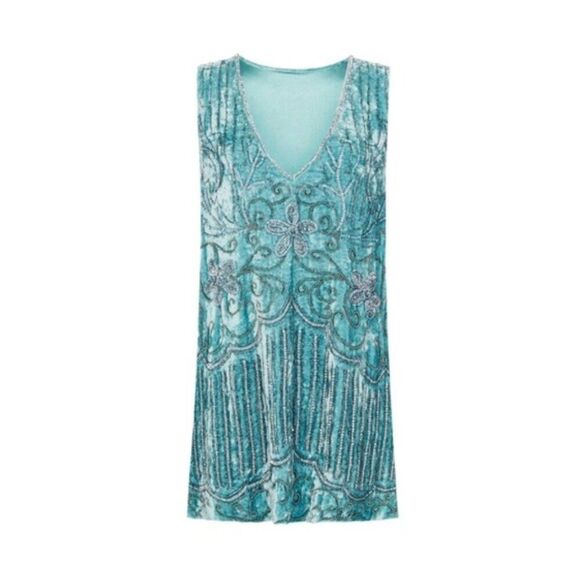 Spell & The Gypsy Elsa Sequined Beaded Sleeveless Mini Dress Light Blue Velvet S - Picture 4 of 9